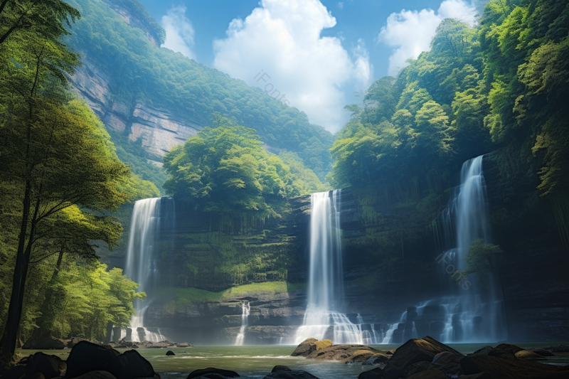 阳光风景区大瀑布静谧避暑自然,高清,摄影图,摄影图片,图片大全,摄影图免费下载